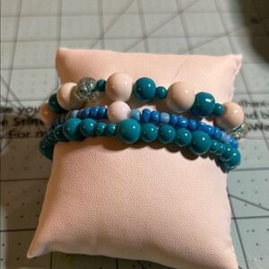 Blue and White handmade Beaded Bracelet Set
